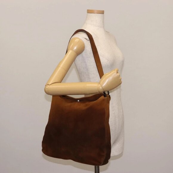 Salvatore Ferragamo Gancini Shoulder Bag Suede Brown Auth - Picture 2 of 16